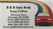 B & B Auto Body 293 Court St, Plymouth, MA 02360 B & B Auto Body Logo