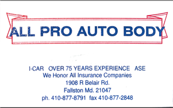All Pro Auto Body, LLC 1908 R. Belair Rd., Fallston, MD 21047 All Pro Auto Body, LLC Logo