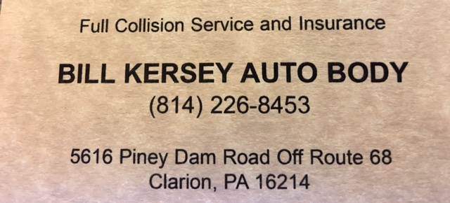 Bill Kersey Auto Body 5616 Piney Dam Rd., Clarion, PA 16214 Bill Kersey Auto Body Logo
