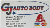 GJ Auto Body 454 South Main St, Caribou, ME 04736 GJ Auto Body Logo