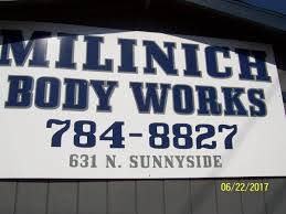 Milinich Body Works 631 N Sunnyside St, Porterville, CA 93257 Milinich Body Works Logo