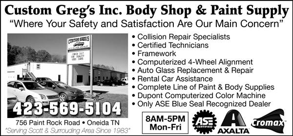 Custom Greg's Inc. 756 Paint Rock Road, Oneida, TN 37841 Custom Greg's Inc. Logo