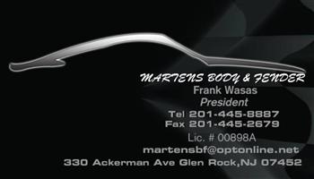 Martens Body & Fender 330 Ackerman Ave, Glen Rock, NJ 07452 Martens Body & Fender Logo