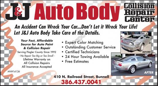 J&J Auto Body Inc 410 N Railroad Street, Bunnell, FL 32110 J&J Auto Body Inc Logo