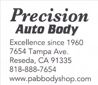 Precision Auto Body 7654 Tampa Avenue, Reseda, CA 91335 Precision Auto Body Logo