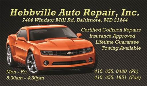 Hebbville Auto Repair 7404 Windsor Mill Road, Windsor Mill, MD 21244 Hebbville Auto Repair Logo