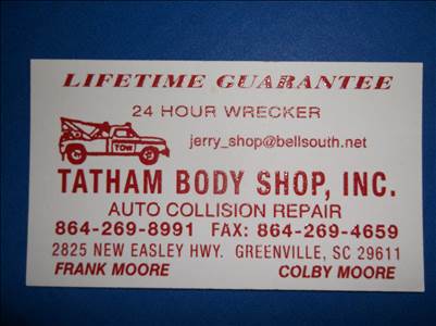 Tatham Body Shop Inc 2825 New Easley Hwy, Greenville, SC 29611 Tatham Body Shop Inc Logo