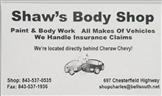 Shaw's Body Shop Logo