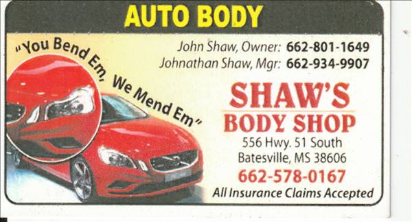 Shaw's Body Shop 556 Highway 51 South, Batesville, MS 38606 Shaw's Body Shop Logo