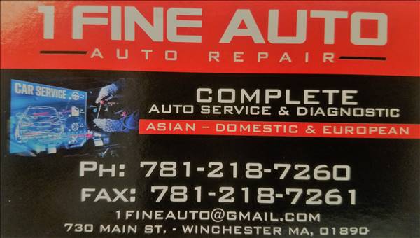 1 Fine Auto 730 Main St., Winchester, MA 01890 1 Fine Auto Logo