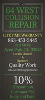 64 West Collision Repair, Inc. 2215 S.R. 64 West, Avon Park, FL 33825 64 West Collision Repair, Inc. Logo